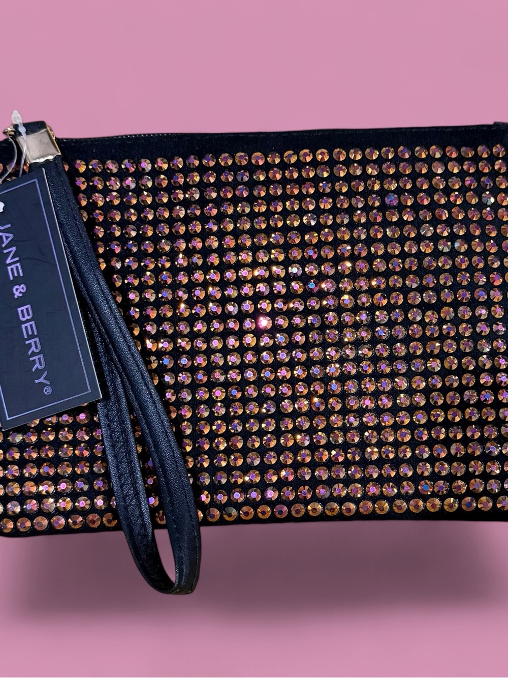 Jane & Berry Black Wristlet Clutch with Aurora Rhinestones